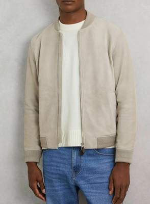 Weiße Lederjacke Herren Pure Suede Flight/Bomber Größe XS S M L XL XXL 3XL