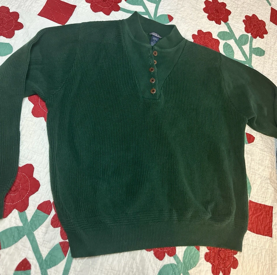 Suéter tejido coctelera 100 % algodón vintage Lands' End de 5 botones para mujer L verde Foto 3 de 4