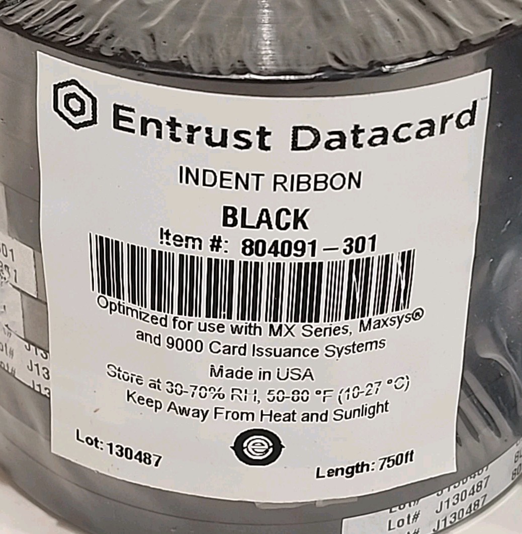 Entrust Datacard Indent Ribbon  804091-301 Black 750FT. (4) 10 Packs 40 Total 