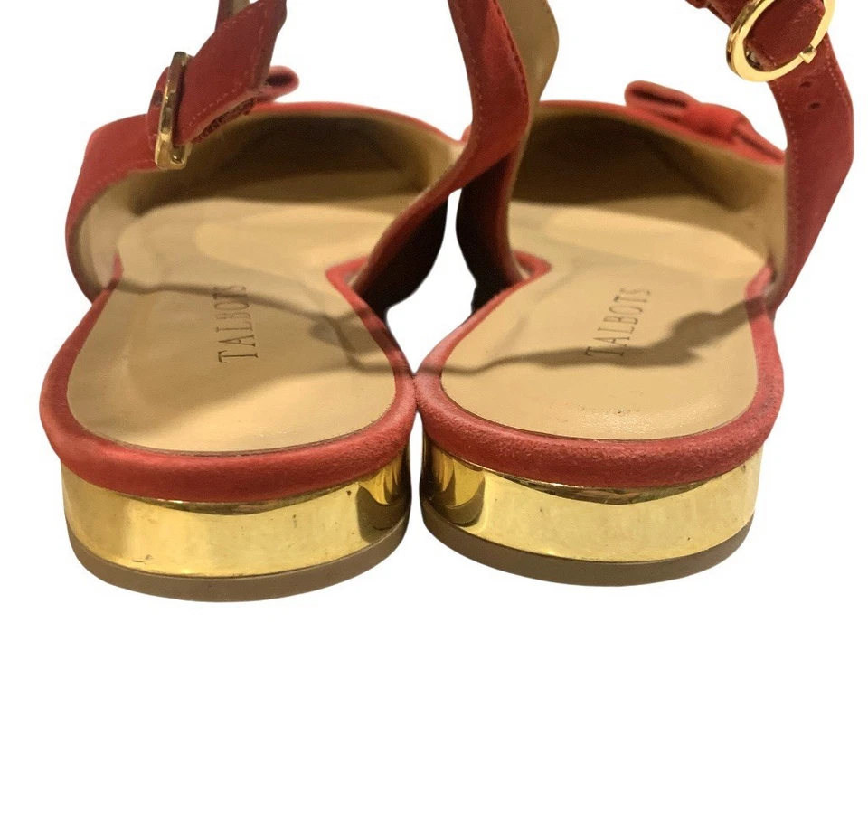 Talbots Edison Lazo Lateral Eslinga Pisos Cuero Rojo Gamuza Dorado Tacón Talla 7M Foto 4 de 4