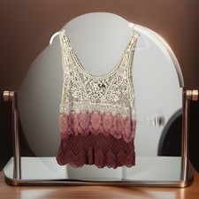 American Eagle Top M Crochet Open Knit Ombre Boho Indie Tiered Tank Festival