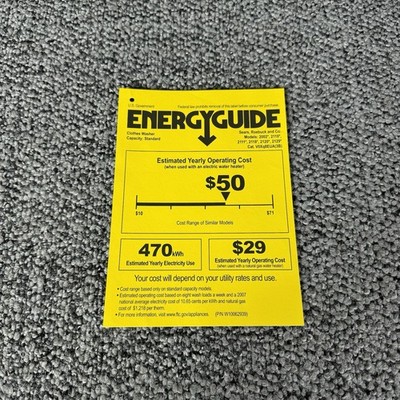 Vintage EnergyGuide Appliance Efficiency Label Sears Washer 470 kWh Paper