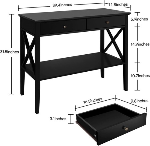 Console Table with Drawers, Narrow Wood Accent Sofa Table Entryway Table with... - Picture 3 of 7
