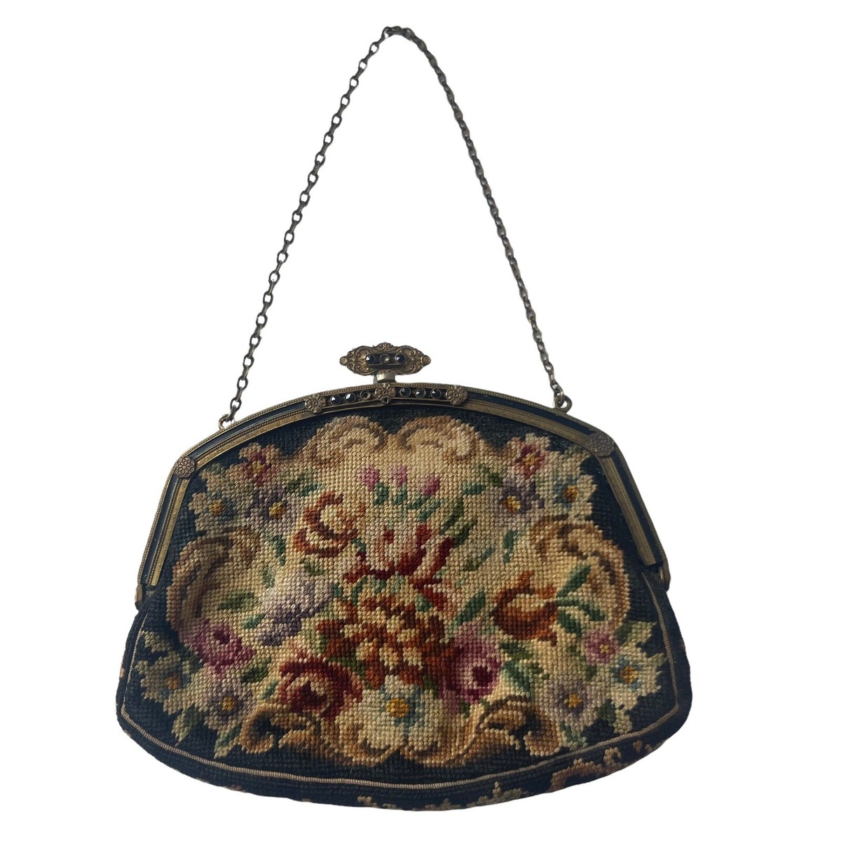Antique Petit Point Needlework Purse Victorian Handmade France