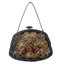 Antique Petit Point Needlework Purse Victorian Handmade France 1890s Stone Clasp