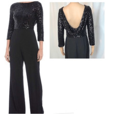 Badgley Mischka Size 2 Maya Stretch Sequin Jumpsuit Black Glam Formal Event