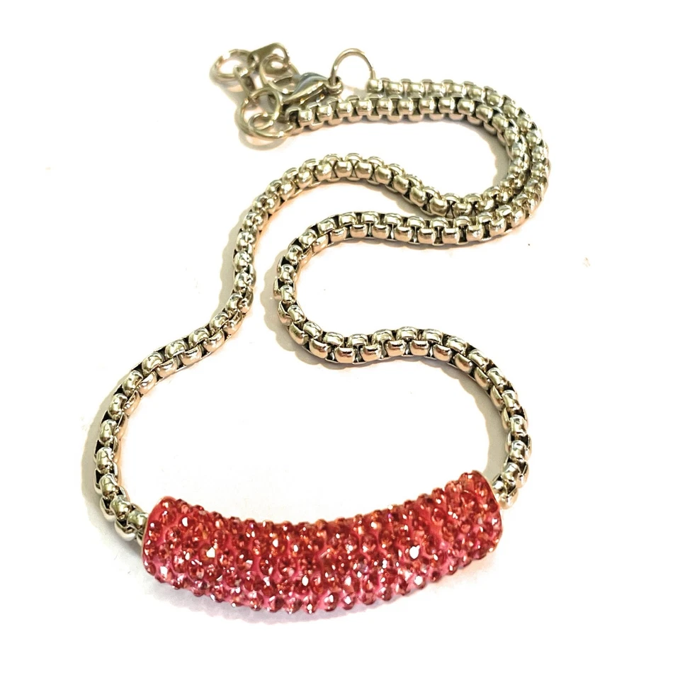 Collana Swarovski da donna in acciaio inox catenina con zirconi lunga 45 cm di - Immagine 4 di 4