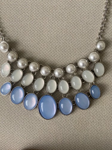 Beautiful New Zara Gems Statement Necklace With Pearls And Baby Blue Beads - Picture 2 of 3