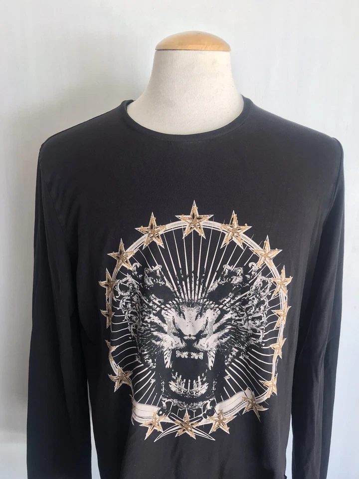 Camiseta negra manga larga para hombre JUST CAVALLI Roberto Cavalli cara de león XL Foto 2 de 4