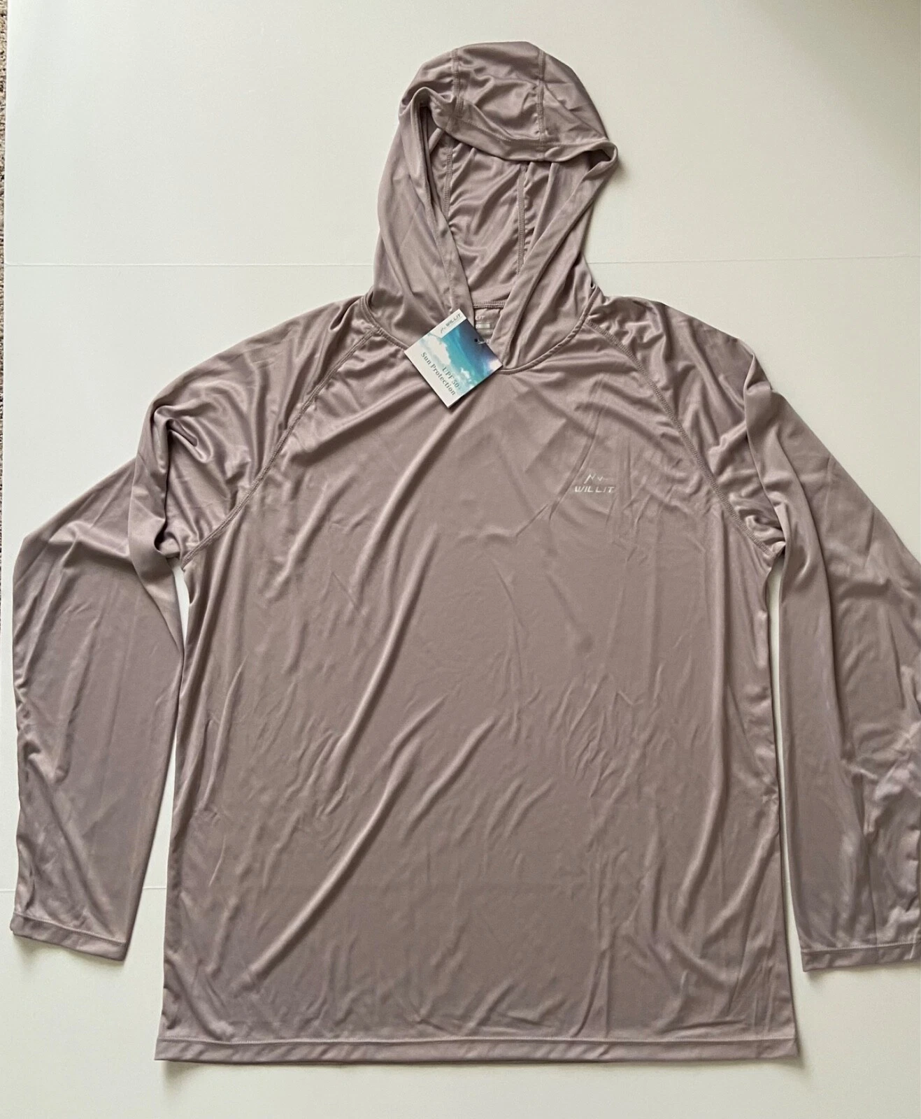 NEW Willit Men's UPF 50+ Sun Protection Hoodie Shirt Long Sleeve Gray 2XL XL