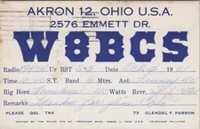 vintage amateur ham radio QSL postcard W8BCS Glendel F Parson 1961 Akron Ohio