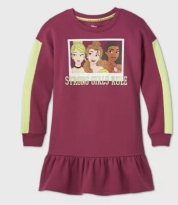 NEW Disney Princess Strong Girls Rule Sweater Dress Purple Boysenberry Sz  Large | eBay