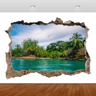 Natur Boot See Insel Tropischer Strand 3D-Aufkleber Wandaufkleber Poster Vinyl S194