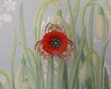RED POPPY SCARF RING Red Wedding Scarf Ring Remembrance Poppy HAND PAINTED