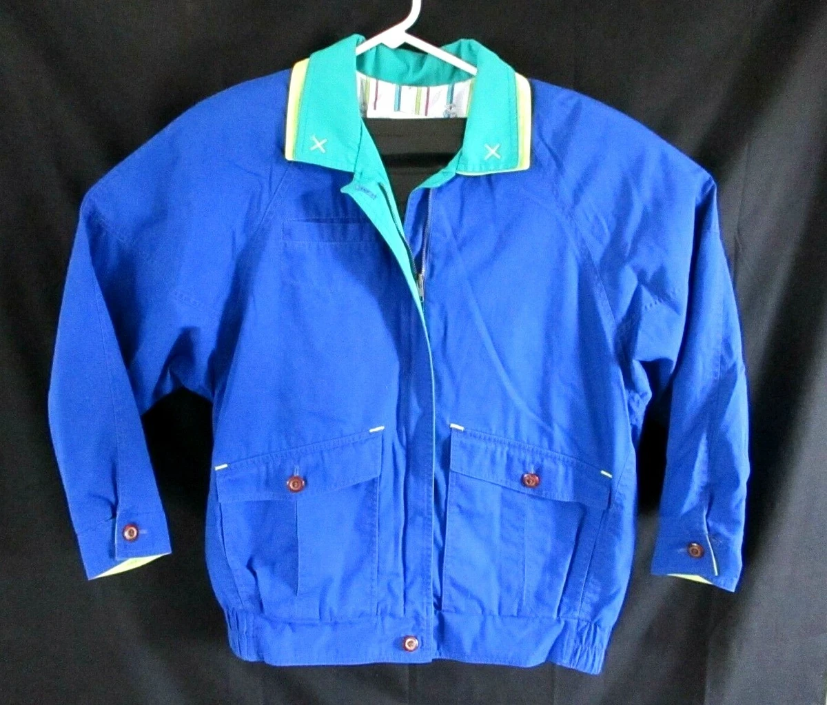 90 s London Fog Blue Jacket Padded Shoulders Women s Medium eBay