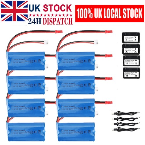 7,4 V 1500 mAh Li-Ion Akku JST-Stecker für MJX T10 FT007 RC Auto Boot Hubschrauber UK
