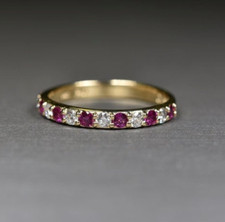 0.62 Ct Real Natural Ruby Moissanite Band Full Eternity Silver Gold Plated Band