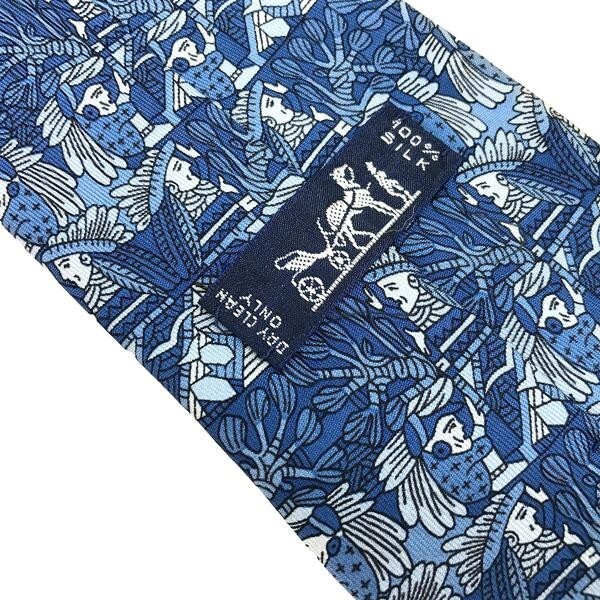 HERMES Neck tie Silk Navy Blue Logo japan seller N1214 19