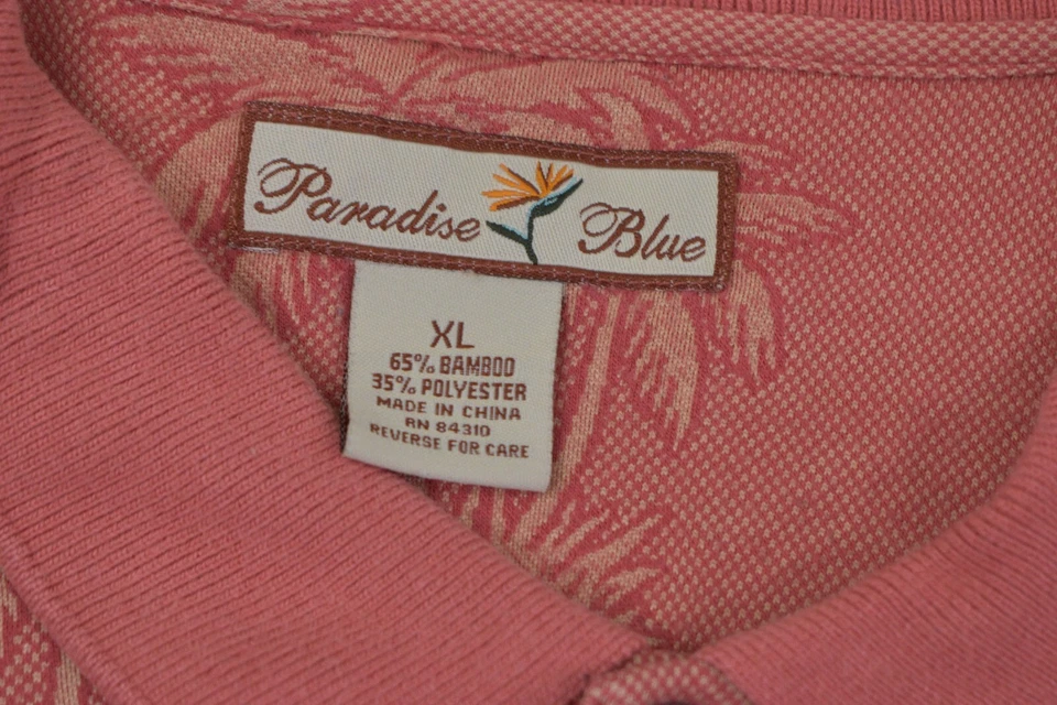 Polo Azul Paraíso XL Rosa Palmeras Estampado Bambú Poliéster Hawaiano Foto 2 de 4