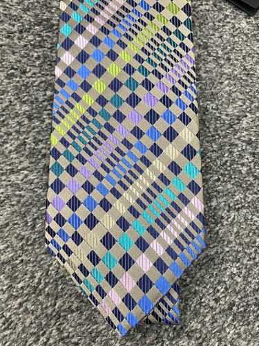 Duchamp Black Label Silk Optical Check 904 Neutral Diamonds Colourful Tie New - Picture 3 of 9