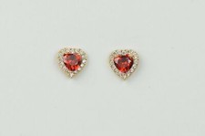 14k Solid Yellow Gold Halo Heart Stud Earrings with Push Back