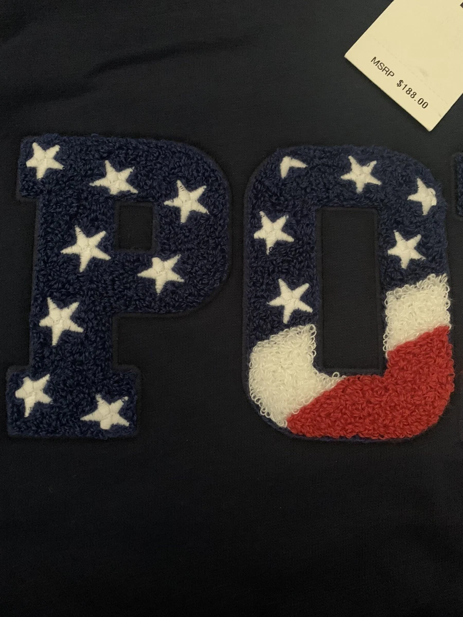 Polo Ralph Lauren Sweater USA Flag Chenille Logo Men sz L Navy
