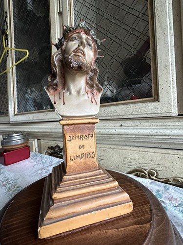 VTG “El Santo Cristo de Limpias” Jesus Statue w/ Brown Glass Eyes Torn Crown - Picture 13 of 21