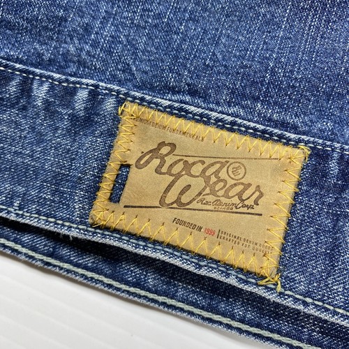 Vtg Rocawear Mens Chore Jacket 3XL Blue Denim Buckle Back Embroidery Y2K Hip Hop - Picture 7 of 14
