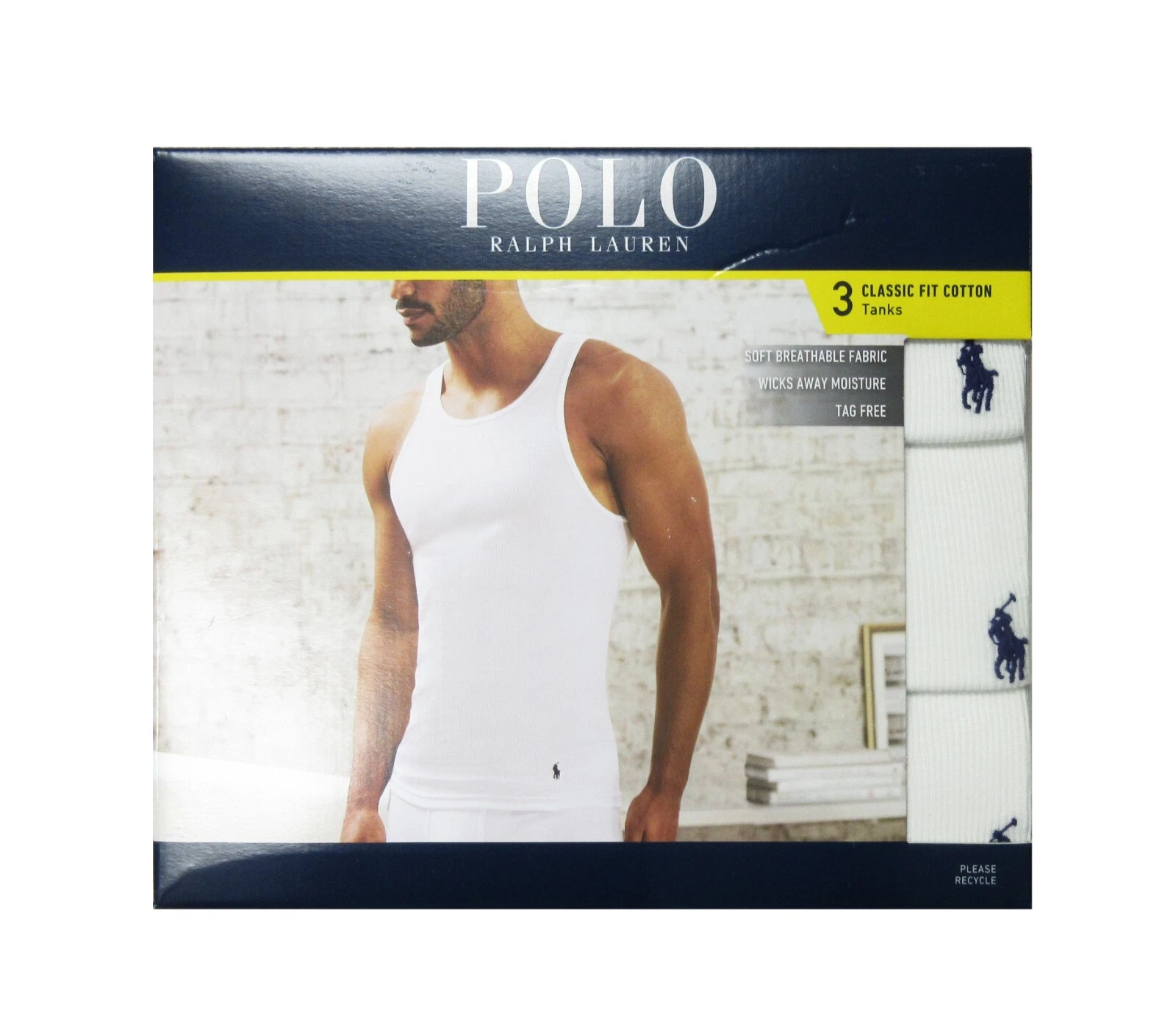 Polo Ralph Lauren Men's White Ribbed Moisture Wicking Classic Fit Tank 3 Pack