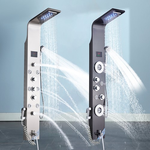 Panel de Ducha Moderna Acero Inoxidable Columna de Hidromasaje Para Baño Con LED - Imagen 3 de 347