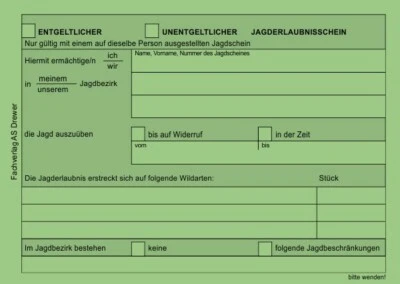 AS-DREWER 25 Vordrucke Begehungsschein Jagderlaubnisschein Jagderlaubnis Begehungsscheine