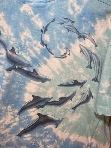 Camiseta De Colección Grande Azul Líquido Etiqueta Tie Dye Delfines Manga Corta Adulto XL - Imagen 9 de 9