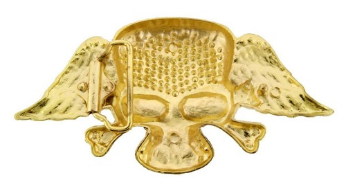 Skelett Gürtelschnalle Totenkopf gekreuzte Knochen Krone Strass Metall Mode Herren Damen - Bild 14 von 16