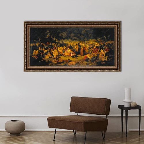 Framed Canvas Art Pardon Day in Brittany by Nicolas Poussin Home Decor 18"x32" - Picture 2 of 5