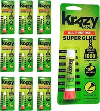 10 Pack Krazy Glue All Purpose Instant Strong Fast Drying Super Glue .07 oz Tube