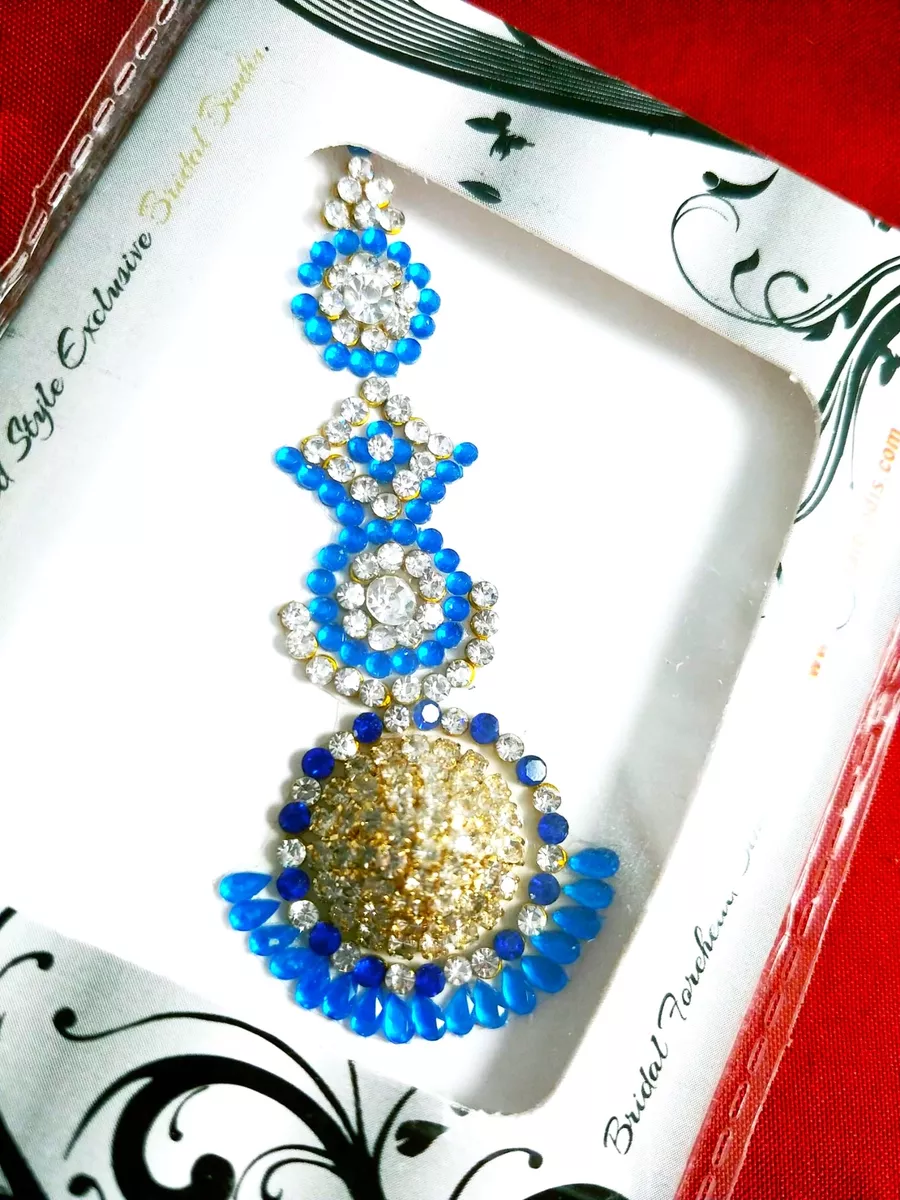 Lush Blue Maang Tikka Bindi Bridal Forehead Makeup Decoration