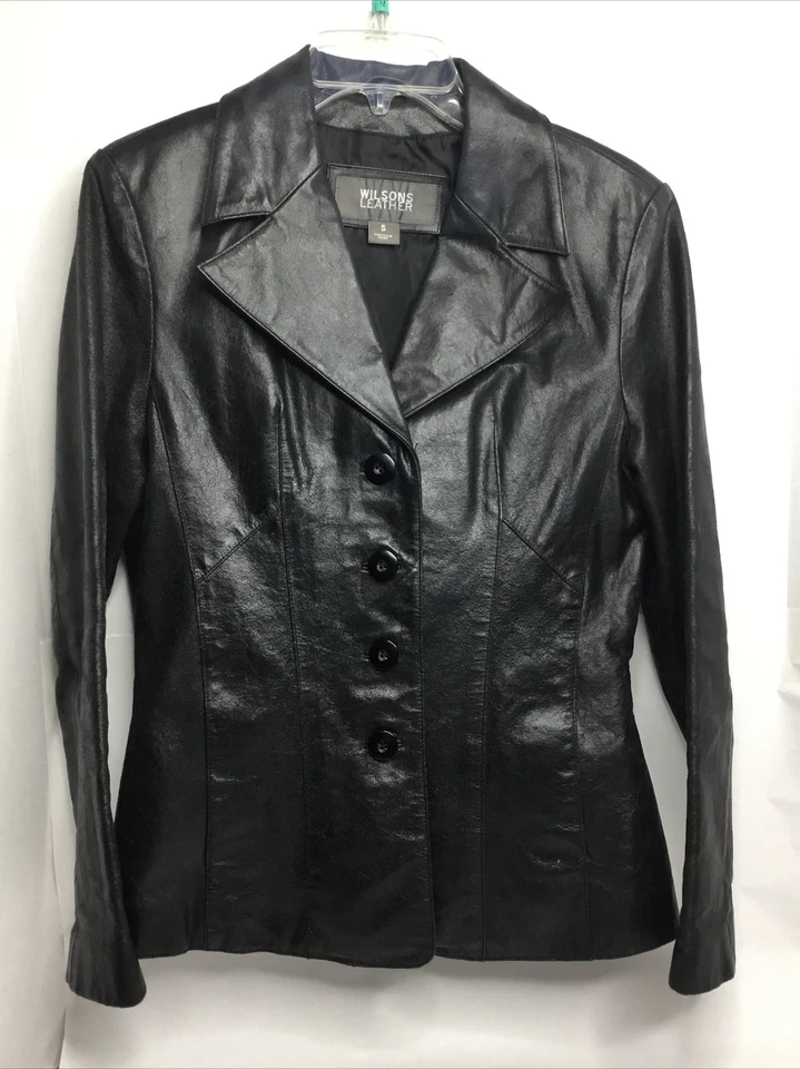 Wilsons Genuine Leather Jacket  Womens Small Black  Button Up Blazer Distressed