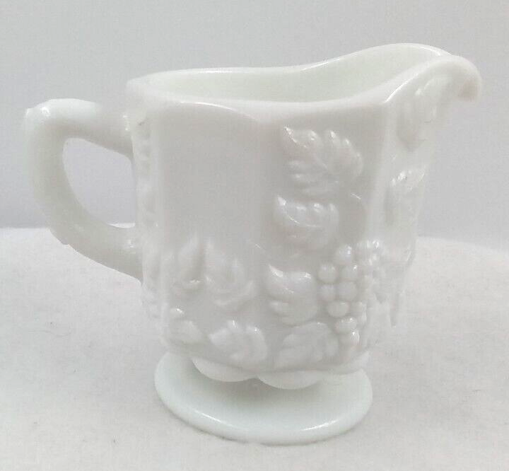 Vintage Westmoreland USA White Paneled Grape Milk Glass Creamer Pitcher with Handle
