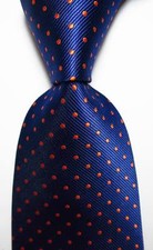New Classic Polka Dot Dark Blue Orange JACQUARD WOVEN Silk Men's Tie Necktie