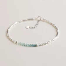 Green Tourmaline Sterling Silver Beaded Healing Protection Women Dainty Bracelet