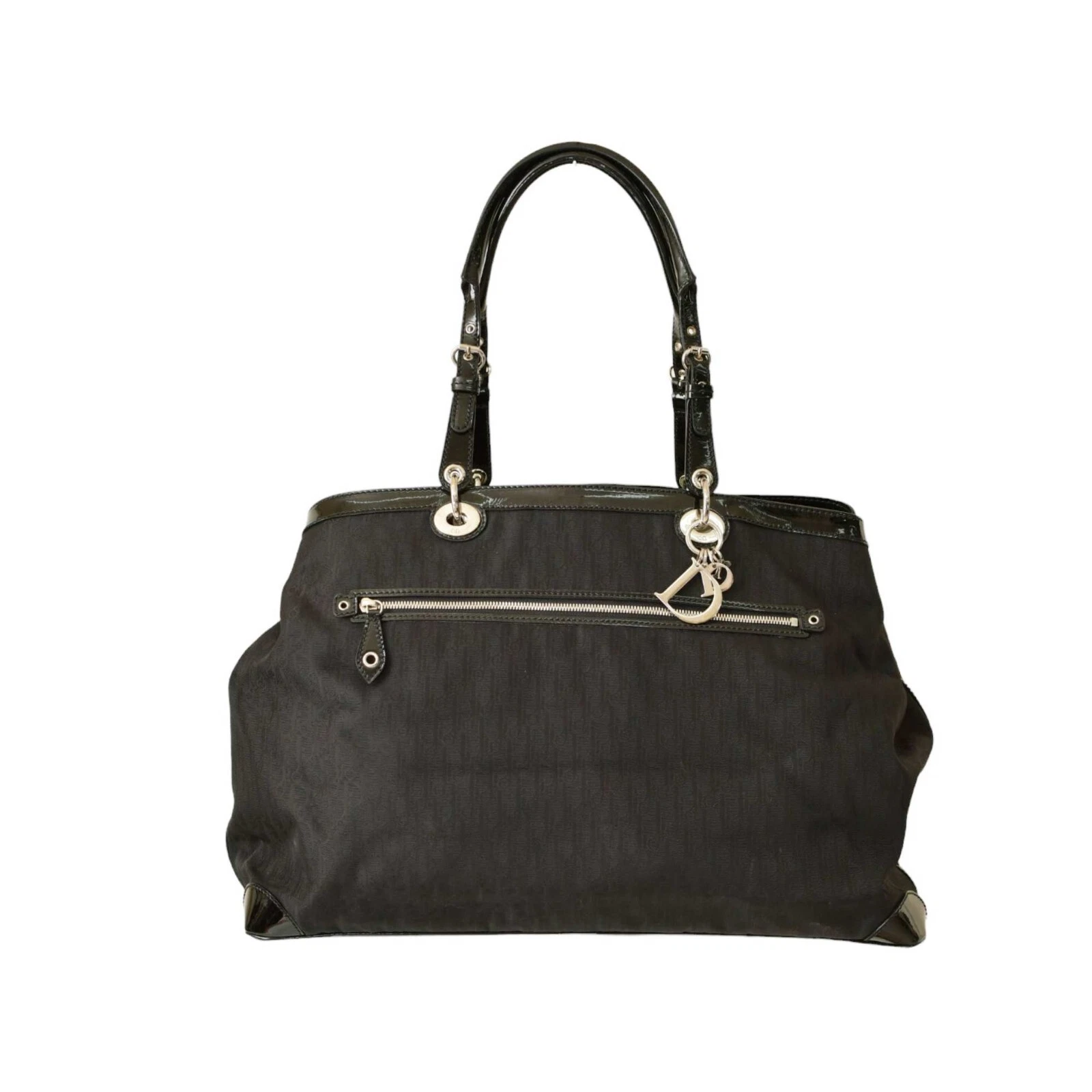 Sac fourre tout oblique Christian Dior jacquard et cuir verni noir nuit week end