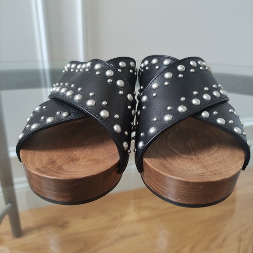 Saint Laurent Paris Studded Wood Platform Clog Slide Black women's 37 - Picture 6 of 11