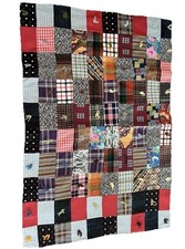 Vintage Handmade Patchwork Quilt Blanket Wool Fabric Throw Cottagecore