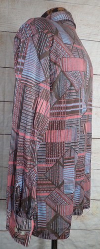 Vintage 60's 70's Disco Shirt Brown Blue Pink Abstract Polyester Kmart Mens M - Picture 9 of 13