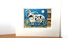 Vtg Print by Kim Hoffman 1990 Jacob's Ram Limited Edition Four-Color Linoleum
