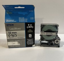 Epson Label Works 12mm 1/2" Black on Clear Label Tape LC-4TBN9 for LW300 LW400