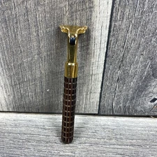 Vintage Gillette Brown Wood Handle Razor USED🔆Gold🔆