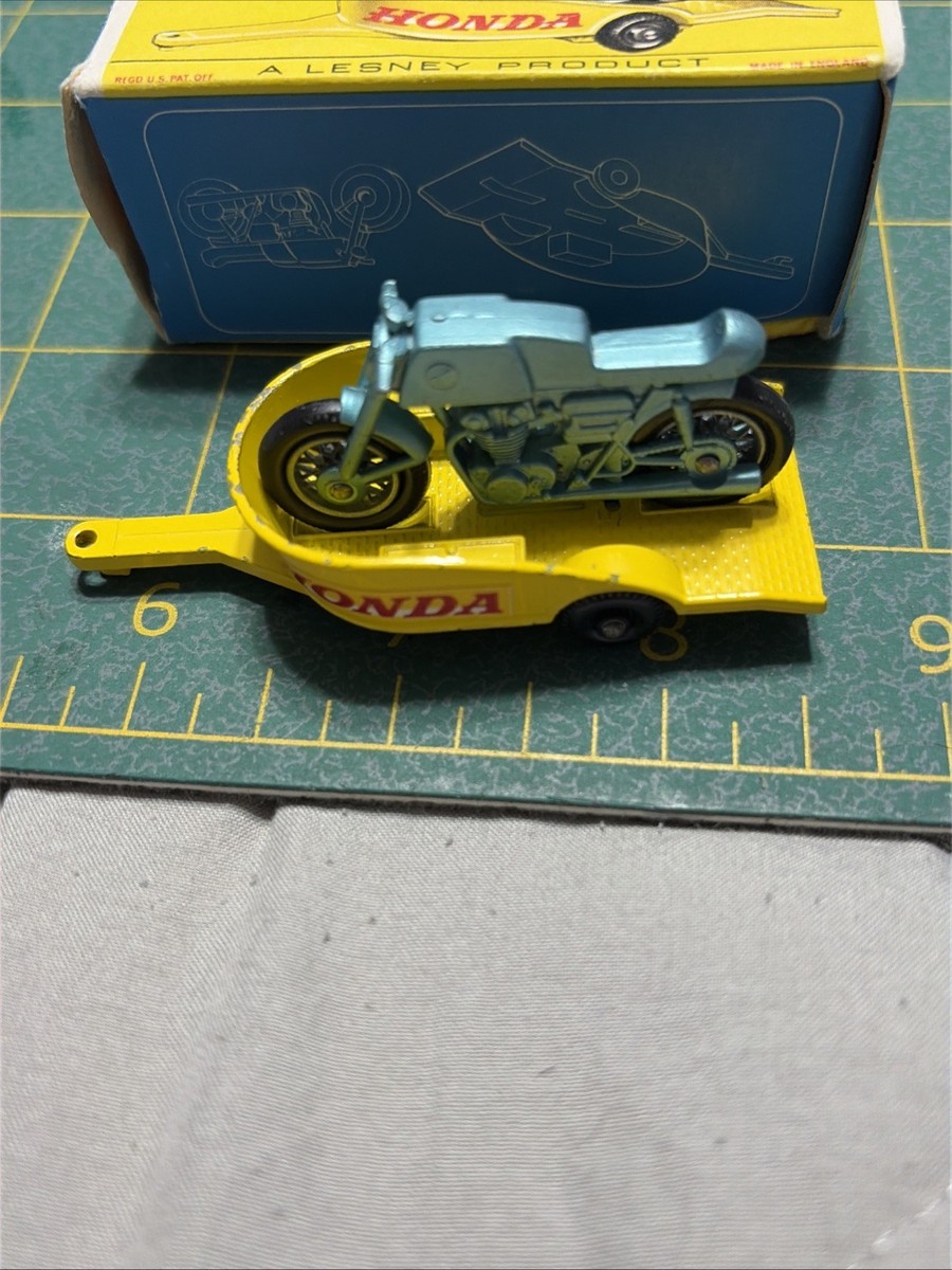 MATCHBOX ジャケット L 黄色 Vintage Matchbox #38 Honda Green Motorcycle Yellow Trailer & Box