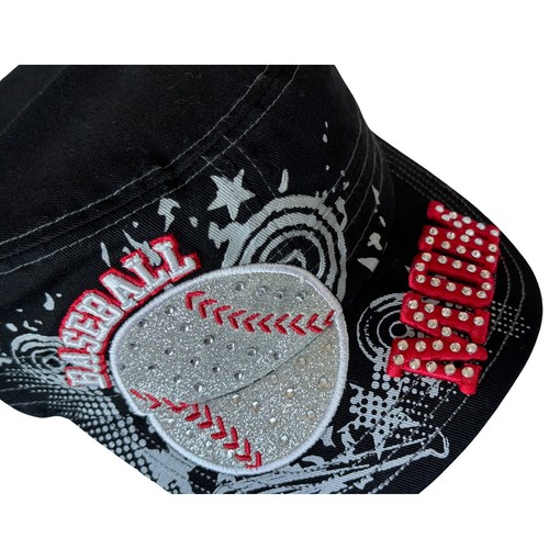 Cappello Berretto Premium Baseball Mamma Donna Taglia Unica Nero Rosso Ricamo Strass - Foto 8 di 9