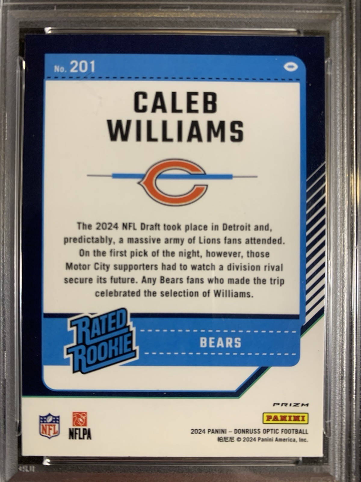 2024 Donruss Optic Caleb Williams #201 Green Hyper Prizm (RC) PSA 10 GEM view 4